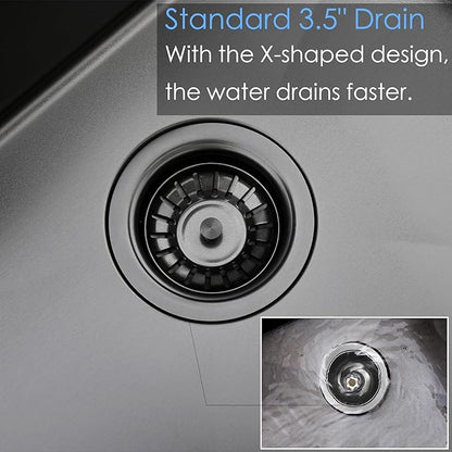 25 Inch Black Drop In Kitchen Sink, 25 x 22 Inch16 Gauge Single Bowl Stainless Steel Handmade Topmount Black Sink RV Bar Sink Basin with Accessories