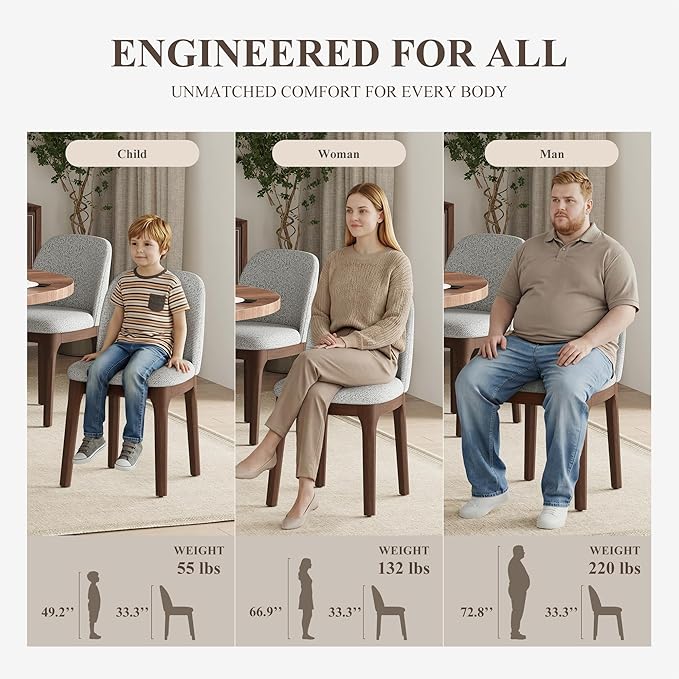MALOL Wooden Dining Chairs Set of 4, Upholstered Kitchen & Dining Room Chairs with Thickened Wooden Legs, Farmhouse Side Chairs, Light Grey