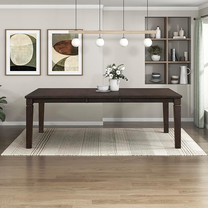 Lexicon Modern Dining Table, Expandable Wooden Kitchen Table with Removable Leaf, Space Saving, Seats for 4-6 People, for Home, Dining Room, 66 Inch-84 Inch, Dark Espresso