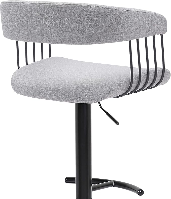 Armen Living Calista Adjustable Height Mid Century Modern Swivel Bar Stool for Kitchen Island Counter in Light Gray Fabric with Black Metal
