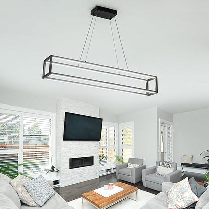 Modern LED Chandelier Linear Rectangle Chandelier Dimmable 39" Kitchen Island Lighting,Black Contemporary Hanging Linear Led Pendant Light Fixture for Kitchen, Dining Room
