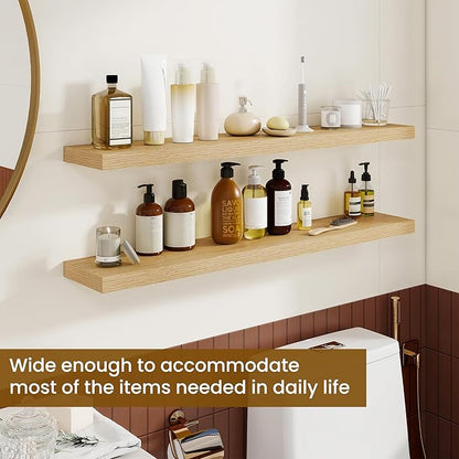 Dreamland 40Inch Floating Shelves for Wall, Rustic Wooden Storage Shelf for Living Room, Kitchen, Farmhouse, Wall Mounted Display Shelving with Invisible Heavy-Duty Metal Bracket, Set of 2 - Oak