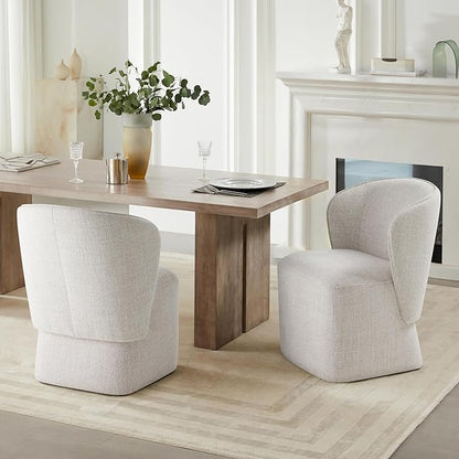 KISLOT Upholstered Dining Chairs with Wheels, No Assembly Stain Resistant Fabric Modern Barrel Armchair with Casters, Dining Room Chairs for Kitchen Living Room Bedroom, Linen, Set of 1
