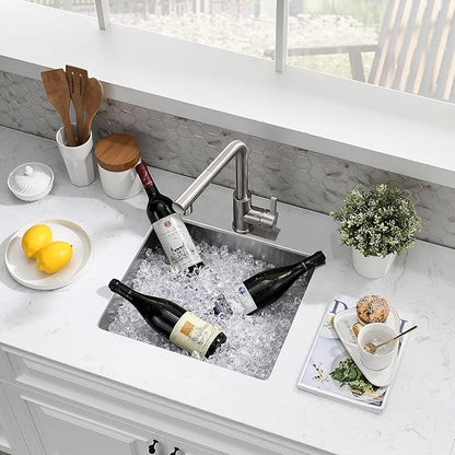 15 Inch Undermount Bar Sink, 15x15 Bar Sink Undermount Stainless Steel Small Wet Bar Sinks 18 Gauge Single Bowl Kitchen Prep Sinks with Basket Strainer
