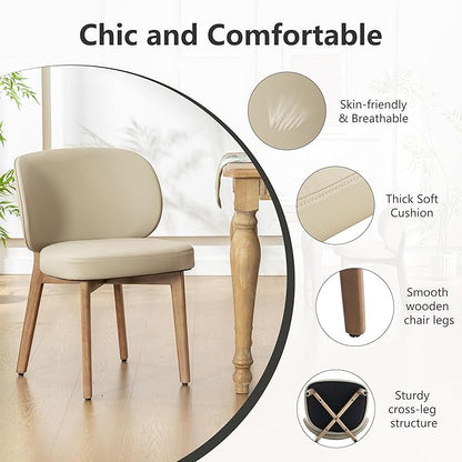 YOUNIKE Dining Chair with High Back Set of 4 Mid Century Modern Kitchen Chair Faux Leather Upholstered Armless Chair 20" Wide Padded Seat with Wooden Legs for Kitchen Dining Living Room Bedroom Khaki