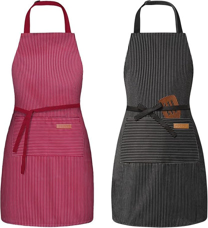 BeLuyi 2 Pack Adjustable Bib Apron with 2 Pockets Chef Cooking Kitchen Restaurant Aprons for Women Men