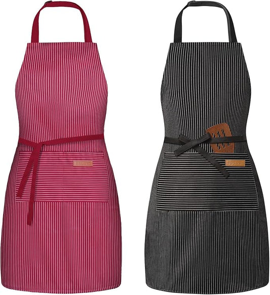 BeLuyi 2 Pack Adjustable Bib Apron with 2 Pockets Chef Cooking Kitchen Restaurant Aprons for Women Men