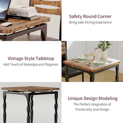 GarveeHome Dining Table Set for 2, Dining Table and Chairs Set of 2, 3 Piece Dining Table Set with Spiral Table Legs for Small Spaces, Kitchen, Apartment, Brown