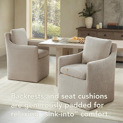 KISLOT Upholstered Dining Chairs with Casters, No Assembly Modern Accent Armchair with Rollers for Dining Room, Bedroom, Living Room, Reading Room, Already Assembled, Sand, 2 Box