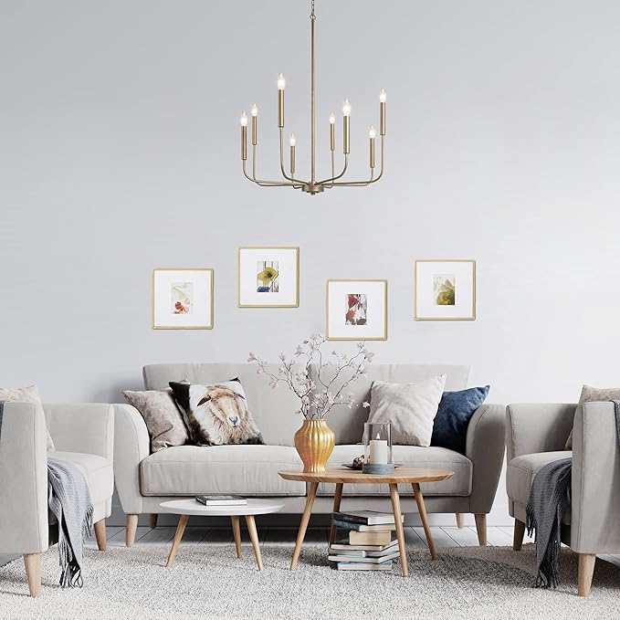 KSANA Modern Antique Gold Chandeliers for Dining Room, 8 Lights Lighting Fixture with Aged Gold Finish for Living Room, Bedroom, Foyer, Kitchen