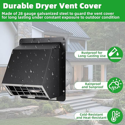 4" Dryer Vent Cover Outdoor,Dryer Vent Covers for Exterior Wall Vent Hood Outlet Air Vent,Dryer Vent Cover Outside,Exterior Dryer Exhaust Vent Cover Cap for House AC,Through Wall Dryer Vent Kit,Black