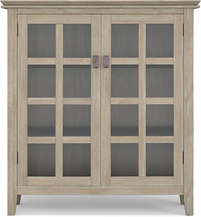 SIMPLIHOME Artisan SOLID WOOD 38 inch Wide Transitional Medium Storage Cabinet in Distressed Grey for the Living Room, Entryway and Family Room