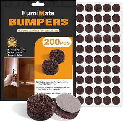 Felt Cabinet Door Bumpers - Small Felt Pads for Cabinet Doors, 3/8" Diameter 200PCS, 5mm Thick Self Adhesive Brown