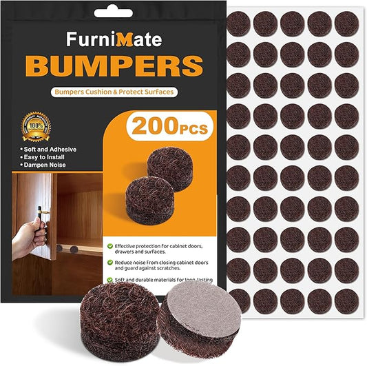 Felt Cabinet Door Bumpers - Small Felt Pads for Cabinet Doors, 3/8" Diameter 200PCS, 5mm Thick Self Adhesive Brown