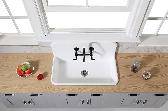 Kingston Brass GKTA3620198 Arcticstone 36-Inch Solid Surface Top-Mount Kitchen Sink with Backsplash, Matte White