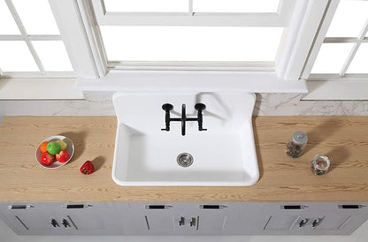 Kingston Brass GKTA3620198 Arcticstone 36-Inch Solid Surface Top-Mount Kitchen Sink with Backsplash, Matte White