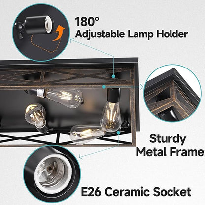 Rustic Flush Mount Ceiling Light Fixtures for Hallway, 8-Light Kitchen Light Fixtures,31" Industrial Metal Cage Ceiling Light for Farmhouse,Kitchen,Hallway E26 Base(1 Pack)