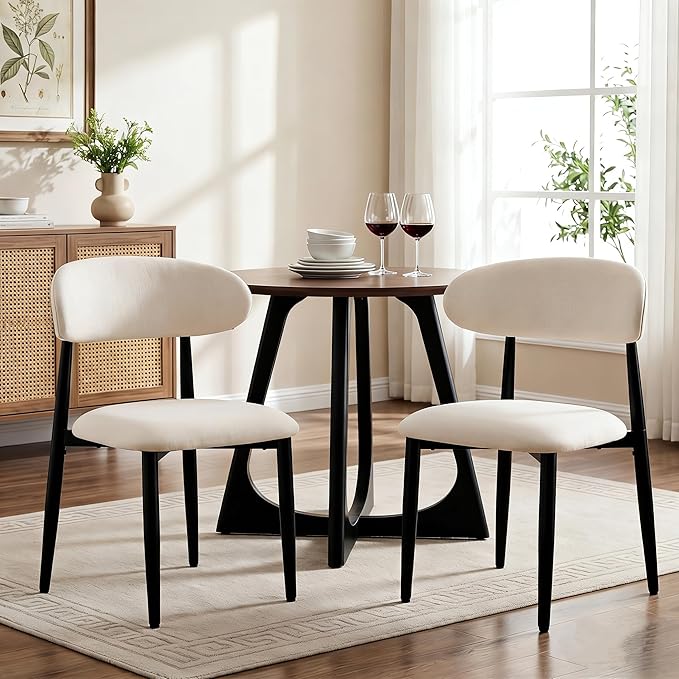 UVV Dining Chairs Set of 6, Metal Kitchen Chairs with Modern Fabric Upholstered for Dining Room, Beige