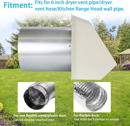 6 Inch Hooded Wall Vent with Screen and Damper,Dryer Vent Cover Outside 6" Vent Cover Exterior Vent Hood Wall Exhaust Vent Cover Cap for Kitchen Exhaust/Range Hood/Outdoor Air Vent,Galvanized Steel