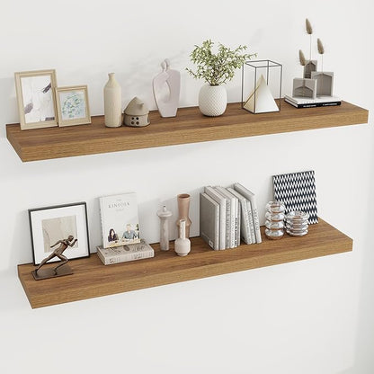 Dreamland 55 Inches Floating Shelves for Wall, 9.8" Deep Long Floating Shelves Set of 2, Large Display & Storage Shelf, Wall Shelf for Bathroom Bedroom Living Room Kitchen Office, Walnut