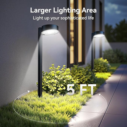 Ahaorigin 2 Pack Solar Pathway Lights Outdoor, 12 Brighter LED Solar Lights Outdoor Waterproof, Up to 12 Hrs Modern Path Light for Yard Garden Walkway Driveway Lawn, Cool White