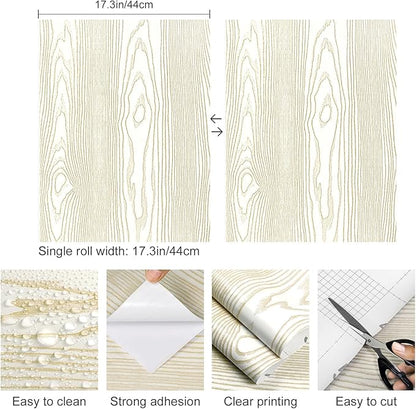 Yun-aeon Beige and Gold Wood Contact Paper 17.3"x200" Rustic Wooden Peel and Stick Wallpaper Removable Self-Adhesive Wallpaper Wood Grain Contact Paper for Countertops Cabinets