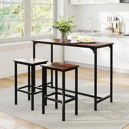 COSTWAY 3-Piece Dining Table Set, 47.5" Industrial Counter-Height Kitchen Table and 2 Bar Stools, High Top Rectangular Pub Table and Chairs for Dining Room Small Place Breakfast Nook Bistro (Coffee)