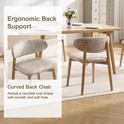 Upholstered Dining Chairs Set of 2, Velvet Fabric Kitchen & Dining Room Chairs with Solid Wood Legs, Modern Armless Side Chairs for Kitchen Island, Living Room, Restaurant (Beige, Set of 2)