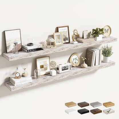 Acovy 55 Inch Floating Shelves for Wall 2 Pack, 55" Wall Shelves for Books, Storage, Decor, Wall Mounted Floating Shelf with Invisible Brackets for Kitchen, Living Room, Rustic