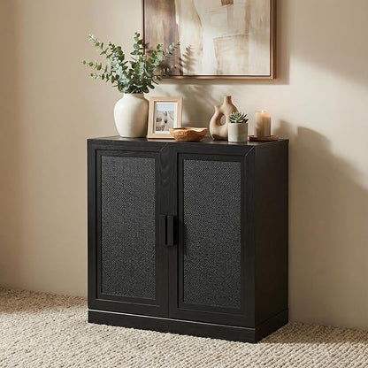 Casaphoria Adam Sideboard Buffet Cabinet with Storage, Sideboard Cabinet with Rattan Doors & Adjustable Shelves, 31" W x 36" H Coffee Bar for Entryway Kitchen Living Room, Black