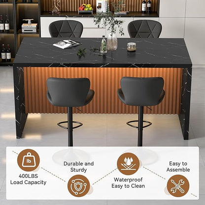67" Kitchen Island Table Set with 4 Bar Stools, Faux Marble Top Island Table, Counter Height Dining Table Set for Kitchen & Dining Room