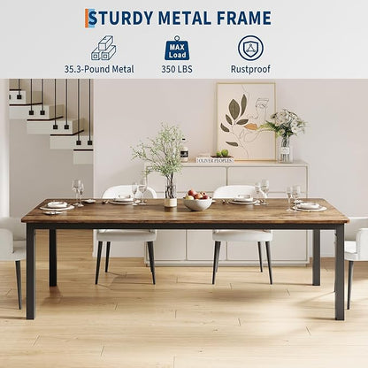 GarveeHome 78.7 in Industrial Dining Table for 6, Wooden Long Dinner Table with Mortise Tenon Design, Kitchen Table with Sturdy Metal Legs, for Dining Room Home Office Living Room, Retro