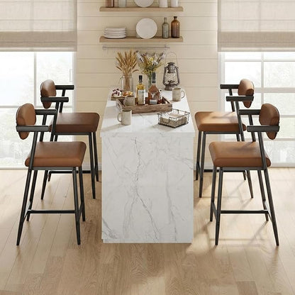 GarveeHome Counter Height Bar Stools Set of 8 with Armrests, 26" Upholstered 8pcs Tall Bar Stools Set, Long Backrest & Extra Thick Cushion, Modern High Barstools for Kitchen Island, Pub, Coffee Brown