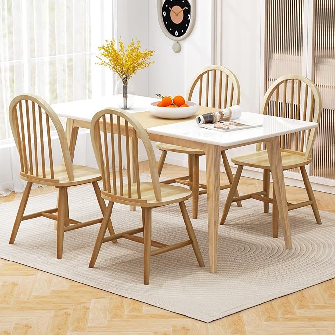HAPPYGRILL 2 Pieces Wooden Dining Chairs Set, Vintage Armless Windsor Chairs, Kitchen Dining Chairs with Backrest, Natural