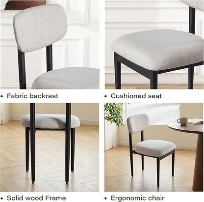 Casaphoria Upholstered Dining Chairs Set of 2, Mid-Century Modern Kitchen Chairs with Solid Wood Legs & Thick Cushion, Ergonomic Fabric Accent Chairs for Dining Room, Vanity & Office, Gray and Black