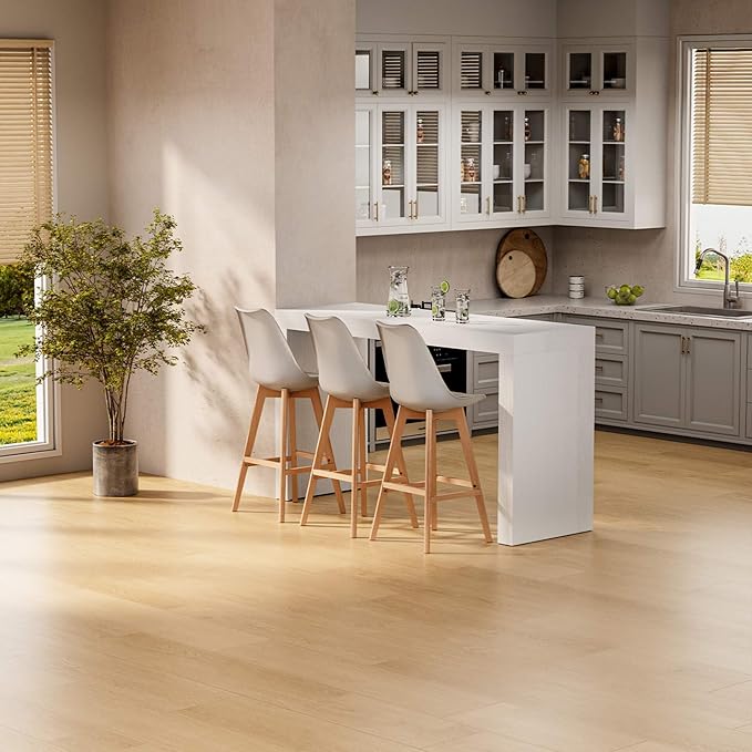 Mobili Fiver Evolution Tall Kitchen Bar Table Made in Italy | Space Saving, Counter Height Table for 6 | Modern Breakfast Bar Counter Top w/Cable Holder | Ashwood White | 70,9'' x 23,6" in