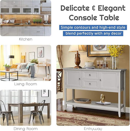 Giantex Buffet Sideboard, Wood Storage Cabinet, Console Table with Storage Shelf, 2 Drawers and Cabinets, Living Room Kitchen Dining Room Furniture, Wood Buffet Server (Grey)