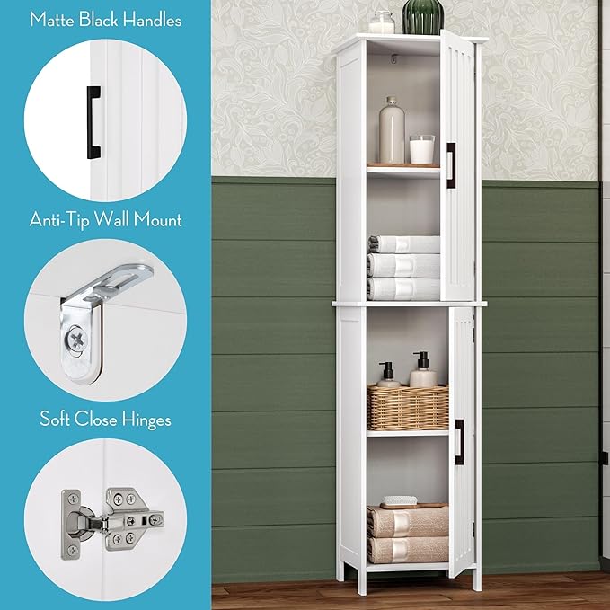 RiverRidge Monroe Cabinet with 2 Soft-Close Doors, Adjustable Shelves for Bathroom Storage - Conceal Clutter in Modern Style
