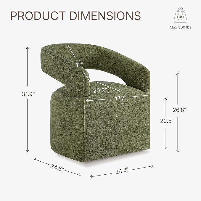 KISLOT Upholstered Dining Chairs with Casters, Modern Barrel Side Armchair with Rollers for Dining Room, Bedroom, Kitchen, Reading Room, Green, Set of 1