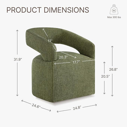 KISLOT Upholstered Dining Chairs with Casters, Modern Barrel Side Armchair with Rollers for Dining Room, Bedroom, Kitchen, Reading Room, Green, Set of 4