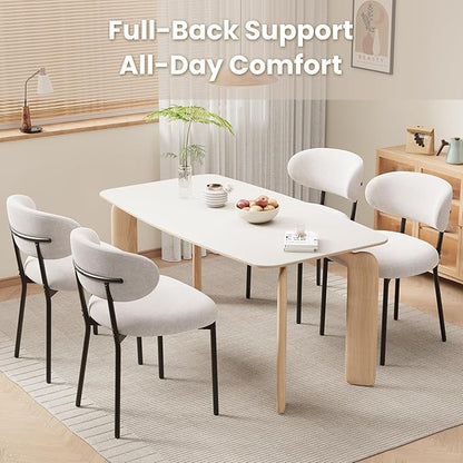 Upholstered Dining Chairs Set of 4, Modern Fabric Kitchen Chairs with Curved Backrest and Cushioned Seat, Sturdy Metal Legs, Comfortable Accent Chairs for Kitchen Dining Room, Living Room,Beige