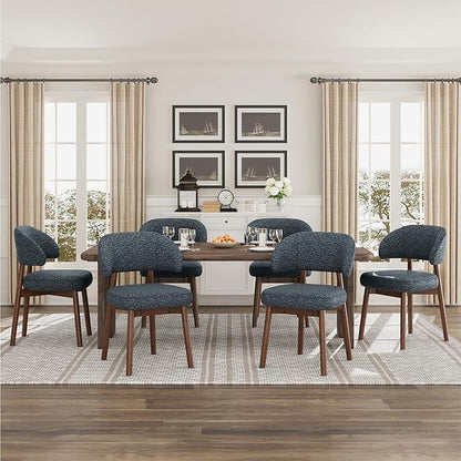 MALOL Wooden Dining Chairs Set of 6, Modern Upholstered Dining Room Chair, Fabric Kitchen Side Chairs with Curved Open Back for Living Room/Restaurant/Cafe, Dark Blue