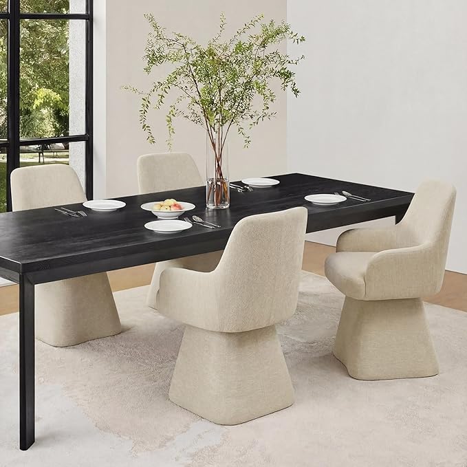 KISLOT Swivel Dining Chairs Set of 2, Mid Century Modern Chairs Fabric Upholstered Armchair with Armrest & Ergonomic Backrest for Dining Room, Kitchen, Bedroom, Living Room, Sand, 2 Boxs
