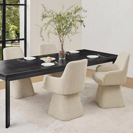 KISLOT Swivel Dining Chairs Set of 4, Mid Century Modern Chairs Fabric Upholstered Armchair with Armrest & Ergonomic Backrest for Dining Room, Kitchen, Bedroom, Living Room, Sand, 4 Boxs