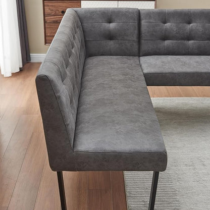 HIPIHOM Modern L-Shaped Dining Bench, Vintage Fabric Upholstered Corner Sofa with Metal Legs for Kitchen Nook, Living Room, Dining Room (Left Seat)