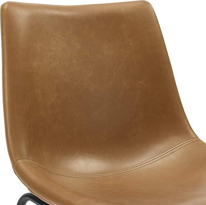 Walker Edison Douglas Urban Industrial Faux Leather Armless Counter Chairs, Set of 2, Whiskey Brown