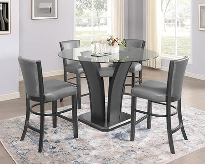 Set of 2 Modern Counter Height Dining Chairs with Plush Gray Upholstery and Sleek Black Legs for Kitchen Island