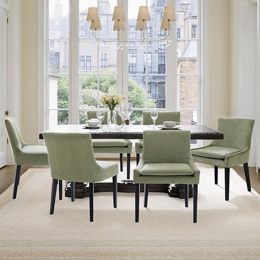 Dining Chairs Set of 6 – Extra Wide & Padded Corduroy Dining Chairs with Solid Wood Legs, High-Density Foam Cushion, Mid-Back Modern Kitchen Chairs for Comfortable Everyday Use
