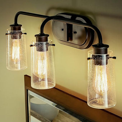 KICHLER Braelyn 24" 3 Light Vanity Light with Clear Seeded Glass Olde Bronze®