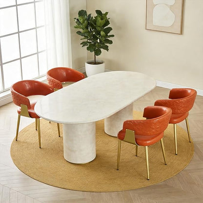 Atoll Modern Accent Dining Chairs Set of 4 with Upholstered PU Leather Seat & Curved Back, Metal Legs, Mid-Century Kitchen Chair for Dining Room, Living Room or Office (4, Orange)